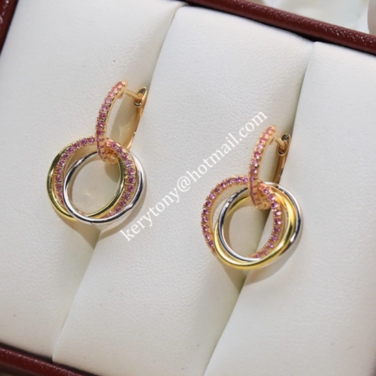 Fake Cartier Trinity Earrings White Gold Yellow Gold with Pink Diamonds Best Gift