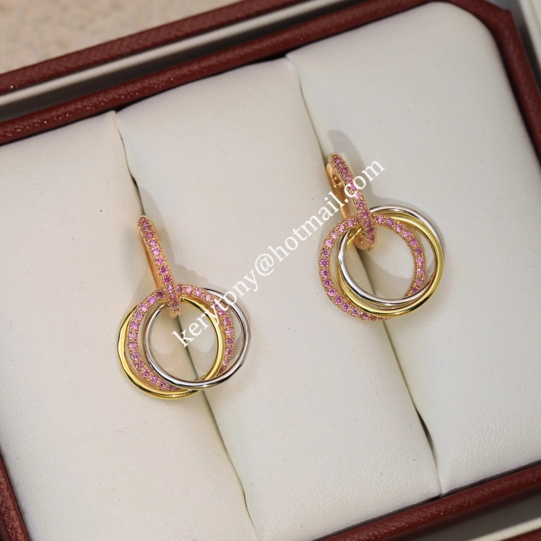 Fake Cartier Trinity Earrings White Gold Yellow Gold with Pink Diamonds Best Gift
