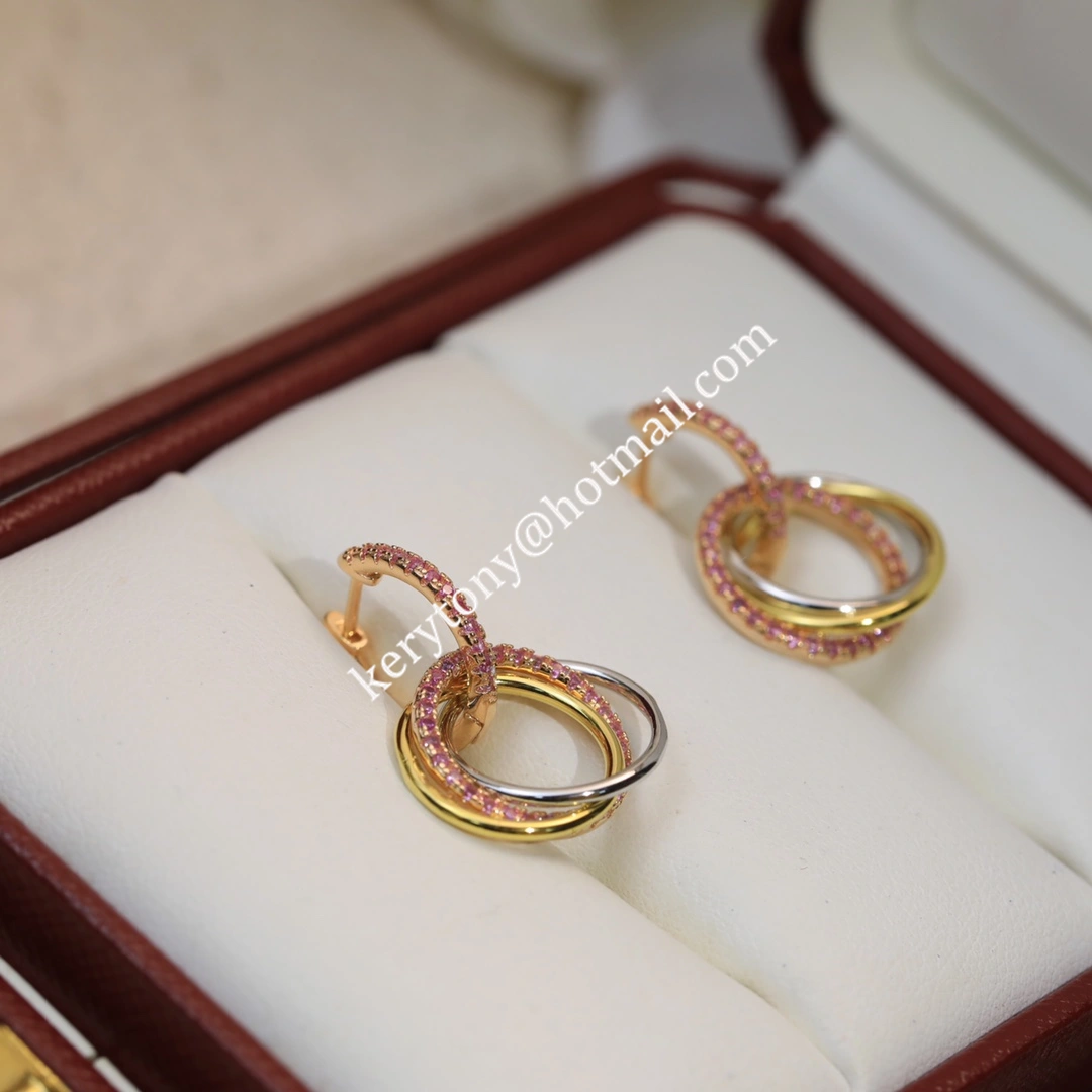 Fake Cartier Trinity Earrings White Gold Yellow Gold with Pink Diamonds Best Gift