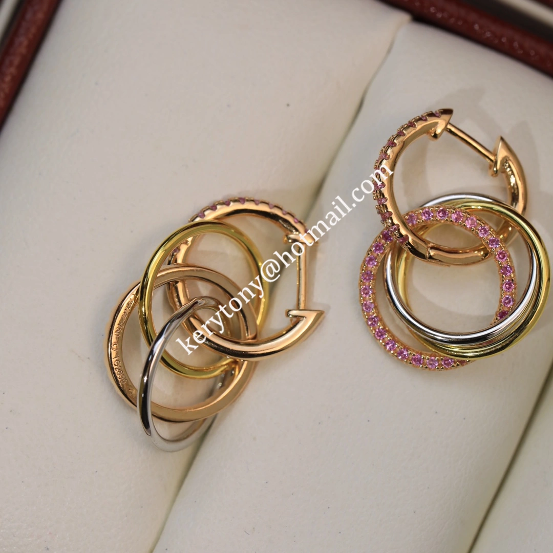 Fake Cartier Trinity Earrings White Gold Yellow Gold with Pink Diamonds Best Gift