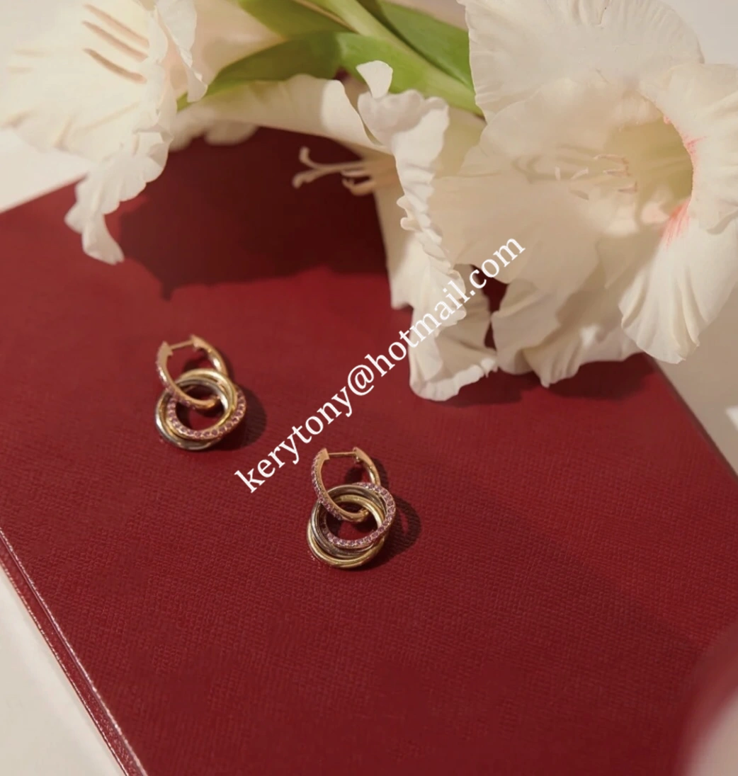 Fake Cartier Trinity Earrings White Gold Yellow Gold with Pink Diamonds Best Gift