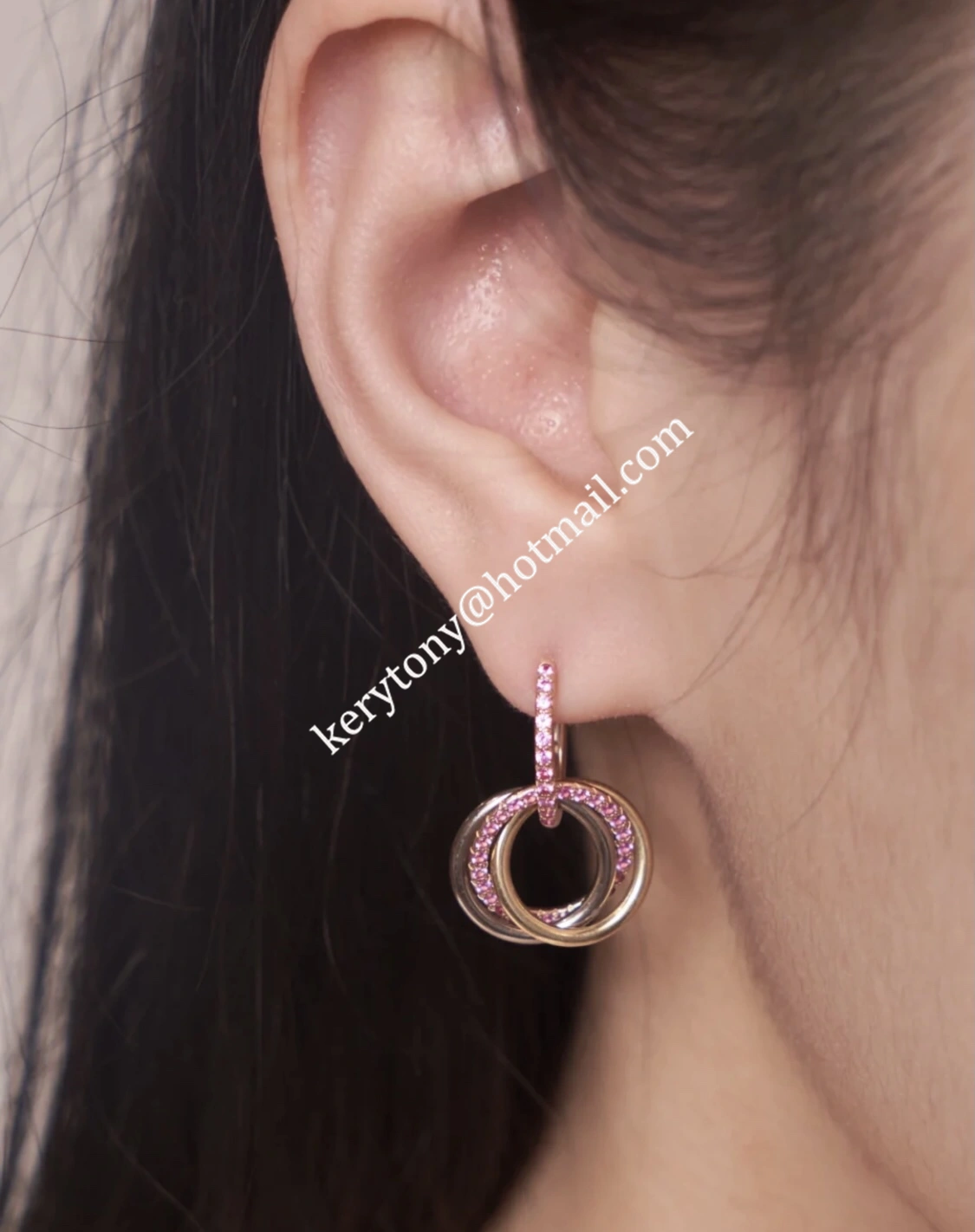 Fake Cartier Trinity Earrings White Gold Yellow Gold with Pink Diamonds Best Gift