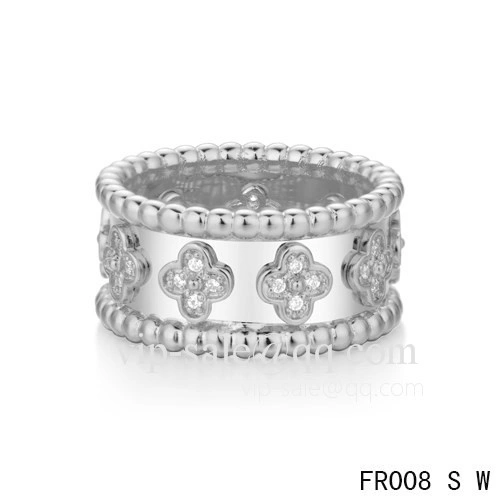 Fake Van Cleef & Arpels Clover Ring In White With Round Diamonds