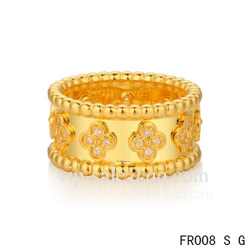 Fake Van Cleef & Arpels Clover Ring In Yellow With Round Diamonds