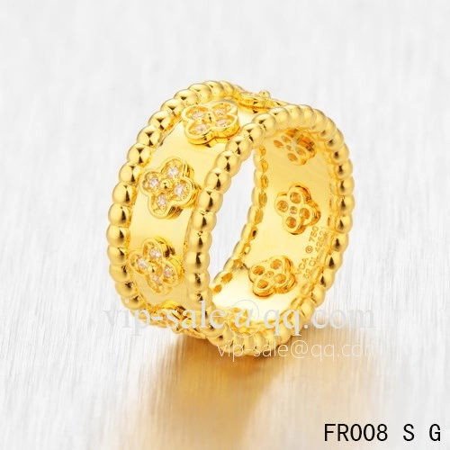 Fake Van Cleef & Arpels Clover Ring In Yellow With Round Diamonds