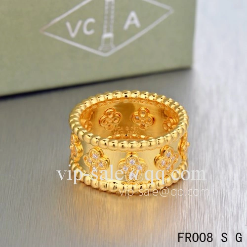 Fake Van Cleef & Arpels Clover Ring In Yellow With Round Diamonds