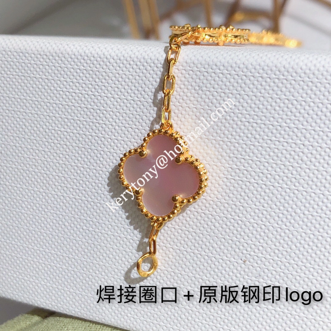 Fake Van Cleef Arpels Vintage Alhambra Bracelet 5 Motifs Rose Gold With Pink Mother-of-Pearl Spring