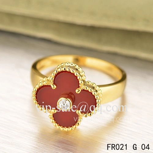 Fake Van Cleef Vintage Alhambra Ring In Yellow Gold With Carnelian