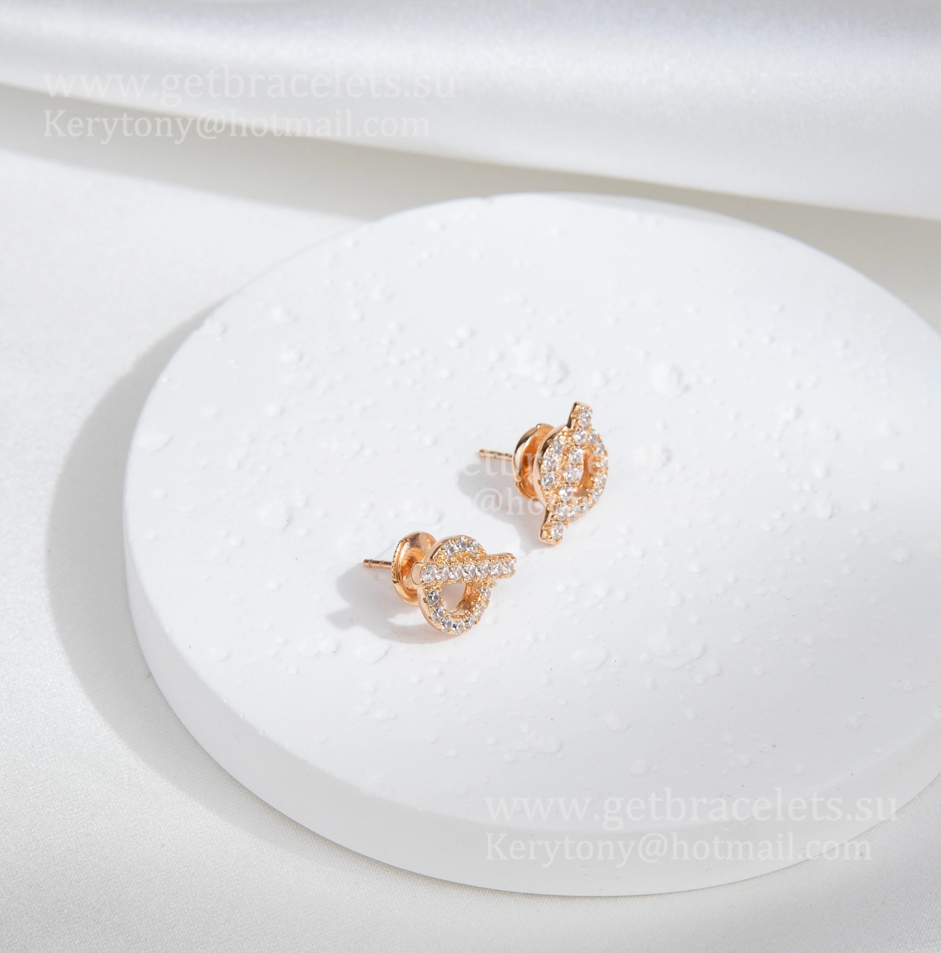 Fashion Hermes Finesse Earrings Rose Gold with Diamonds