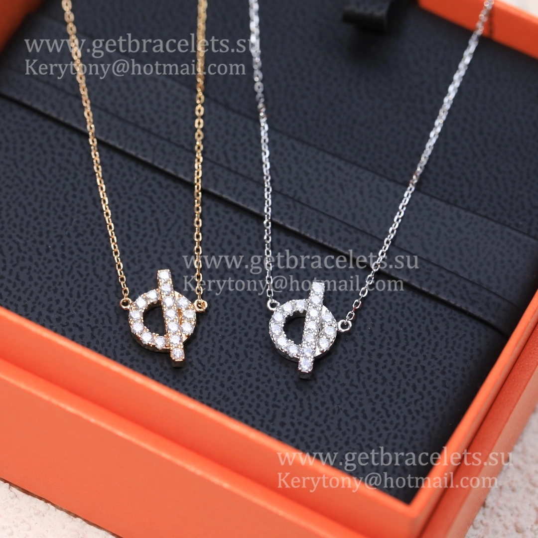 Fashion Hermes Finesse Necklace With Diamonds Rose Gold Silver
