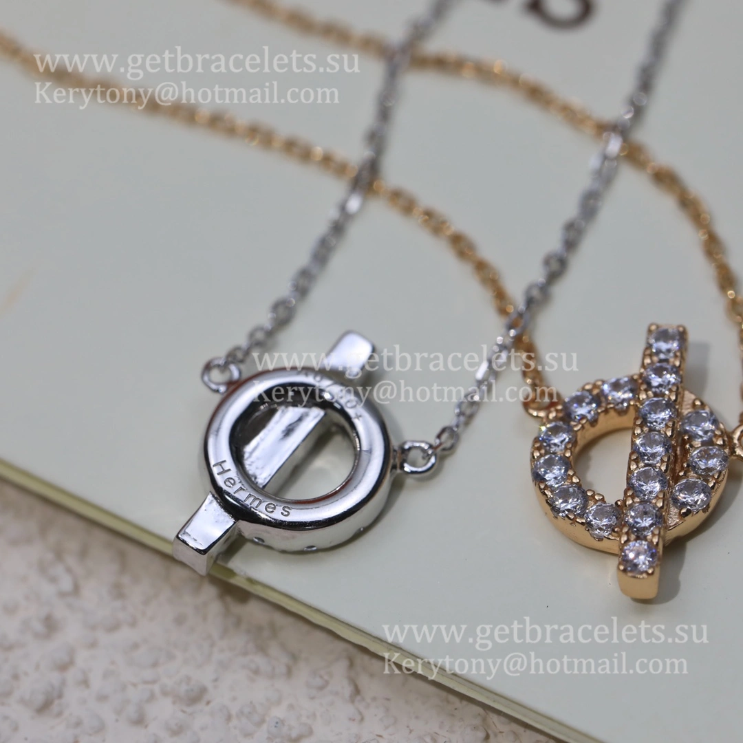 Fashion Hermes Finesse Necklace With Diamonds Rose Gold Silver