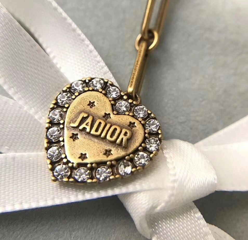 Fashion Trends Dior L’Amour Avenir White Crystal-Heart Pendant Brass Bee Long Drop Earrings Canada Replica