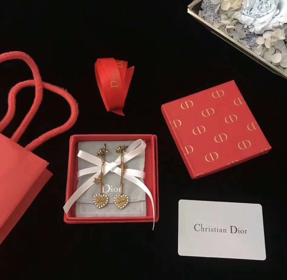 Fashion Trends Dior L’Amour Avenir White Crystal-Heart Pendant Brass Bee Long Drop Earrings Canada Replica