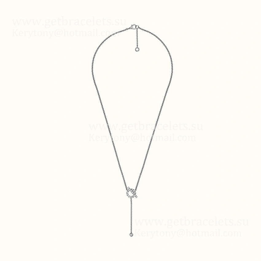 Good Price Hermes Finesse Lariat Necklace With Diamonds Rose Gold Silver