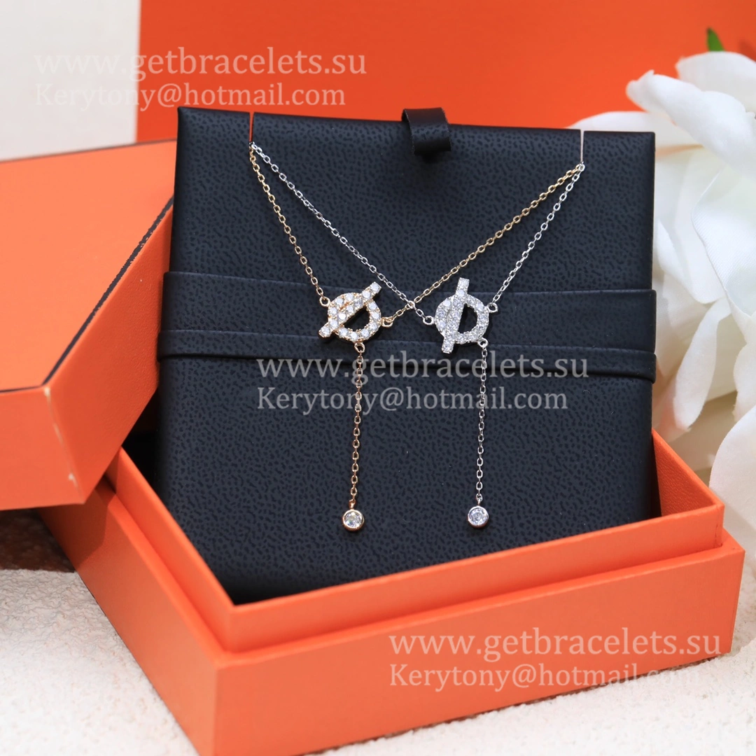 Good Price Hermes Finesse Lariat Necklace With Diamonds Rose Gold Silver