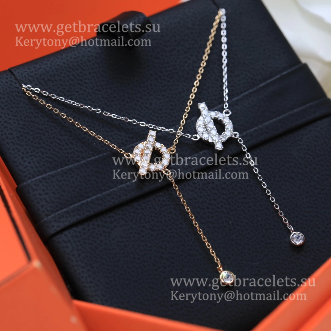 Good Price Hermes Finesse Lariat Necklace With Diamonds Rose Gold Silver