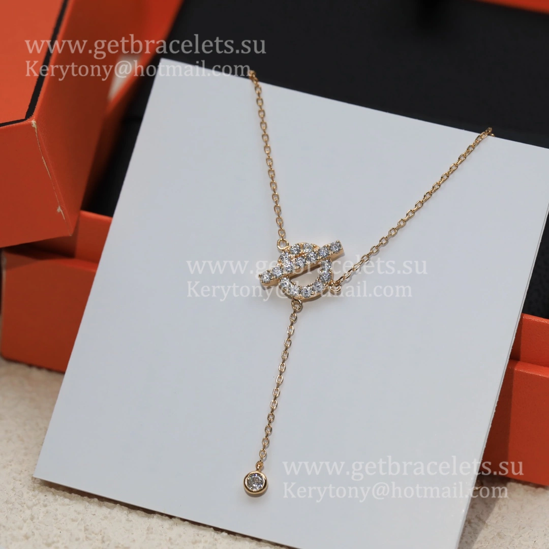 Good Price Hermes Finesse Lariat Necklace With Diamonds Rose Gold Silver