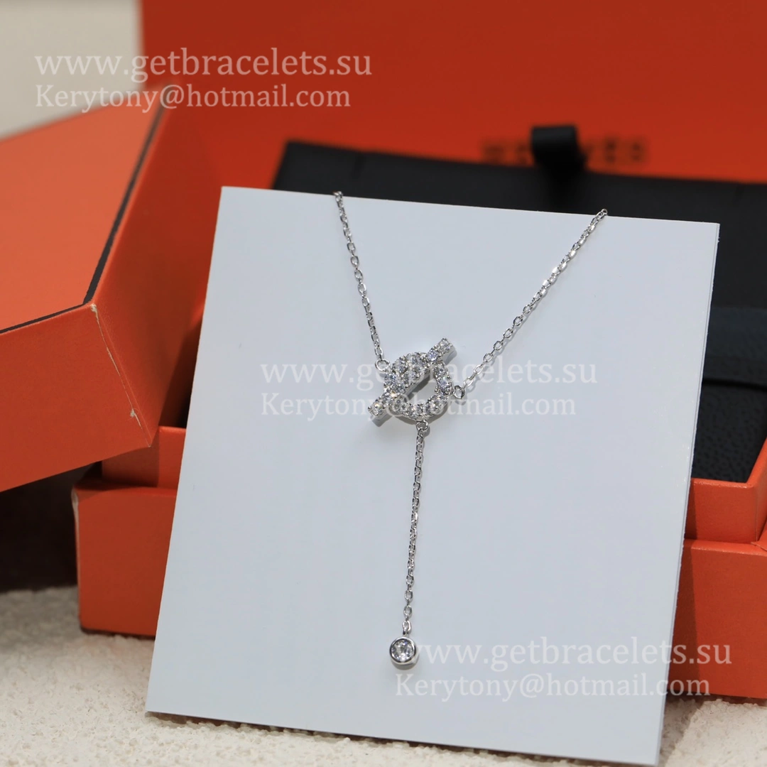 Good Price Hermes Finesse Lariat Necklace With Diamonds Rose Gold Silver