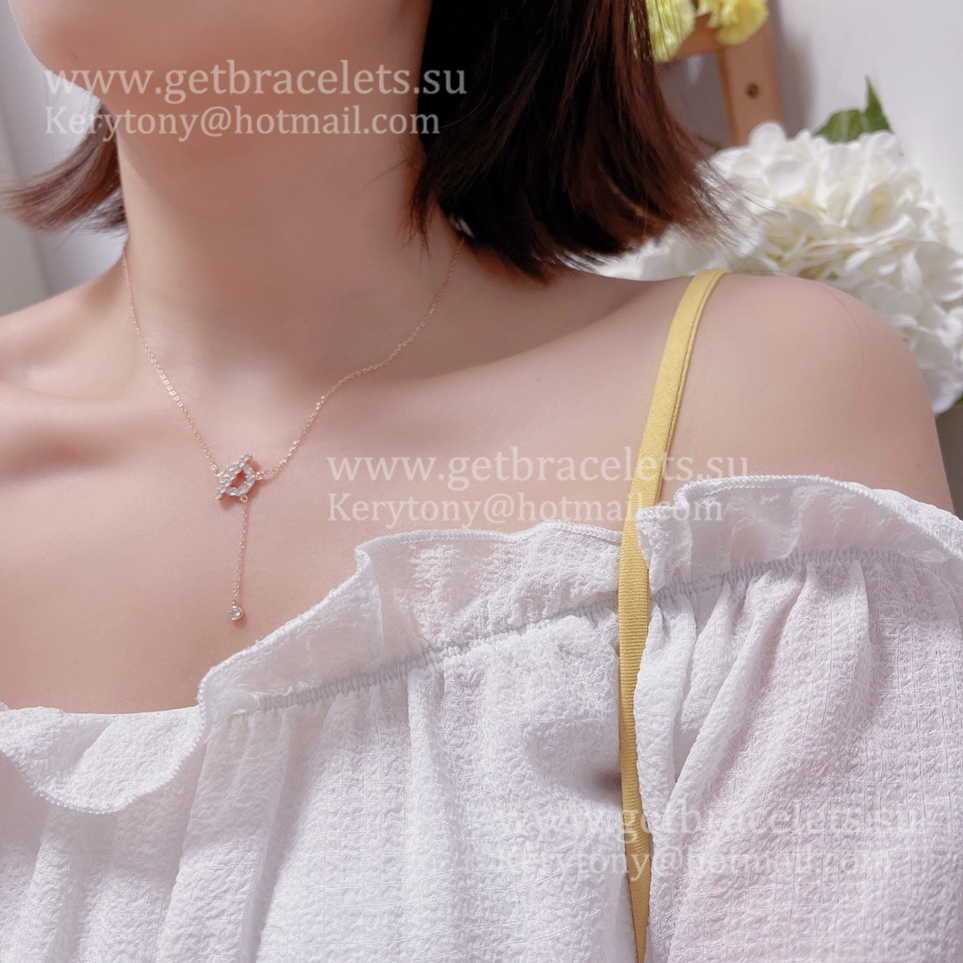 Good Price Hermes Finesse Lariat Necklace With Diamonds Rose Gold Silver
