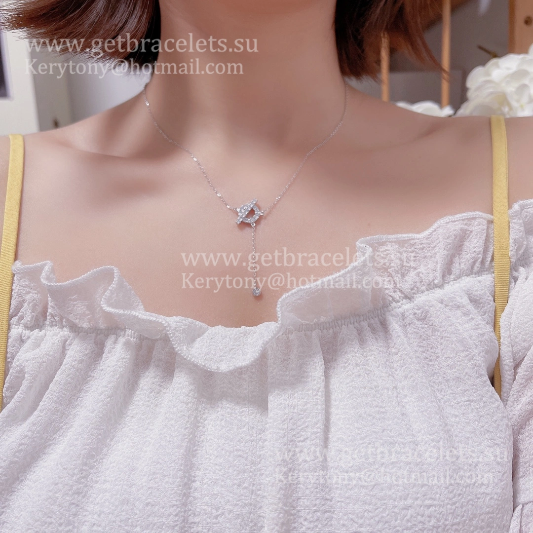 Good Price Hermes Finesse Lariat Necklace With Diamonds Rose Gold Silver