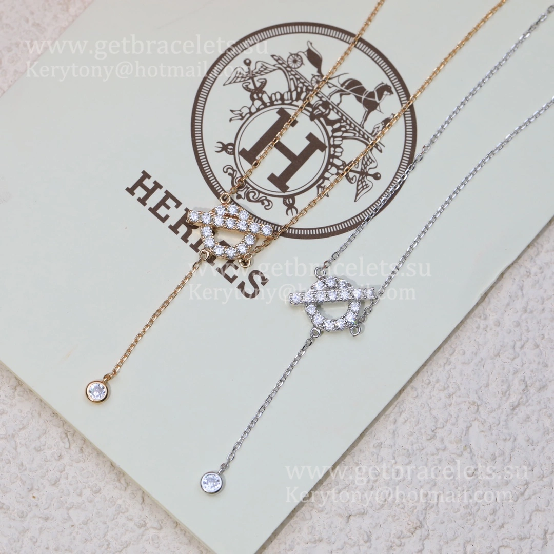 Good Price Hermes Finesse Lariat Necklace With Diamonds Rose Gold Silver
