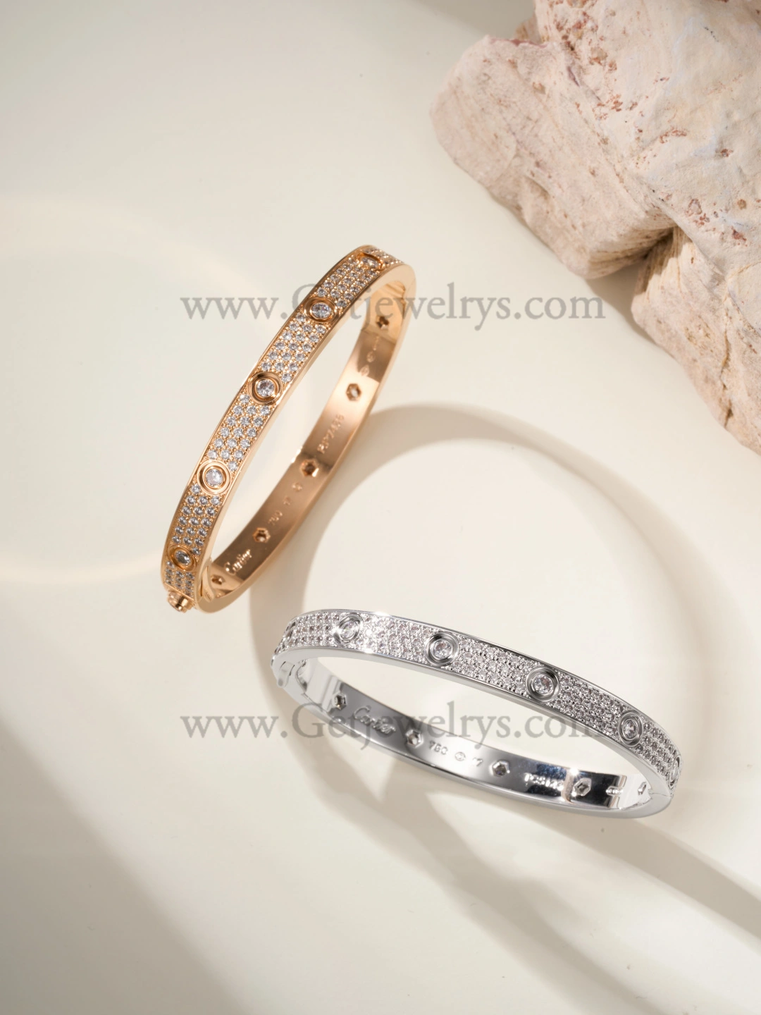 Hand-Set) Cartier Diamond-Paved Love Bracelet with 10 Big Diamonds White Gold Rose Gold