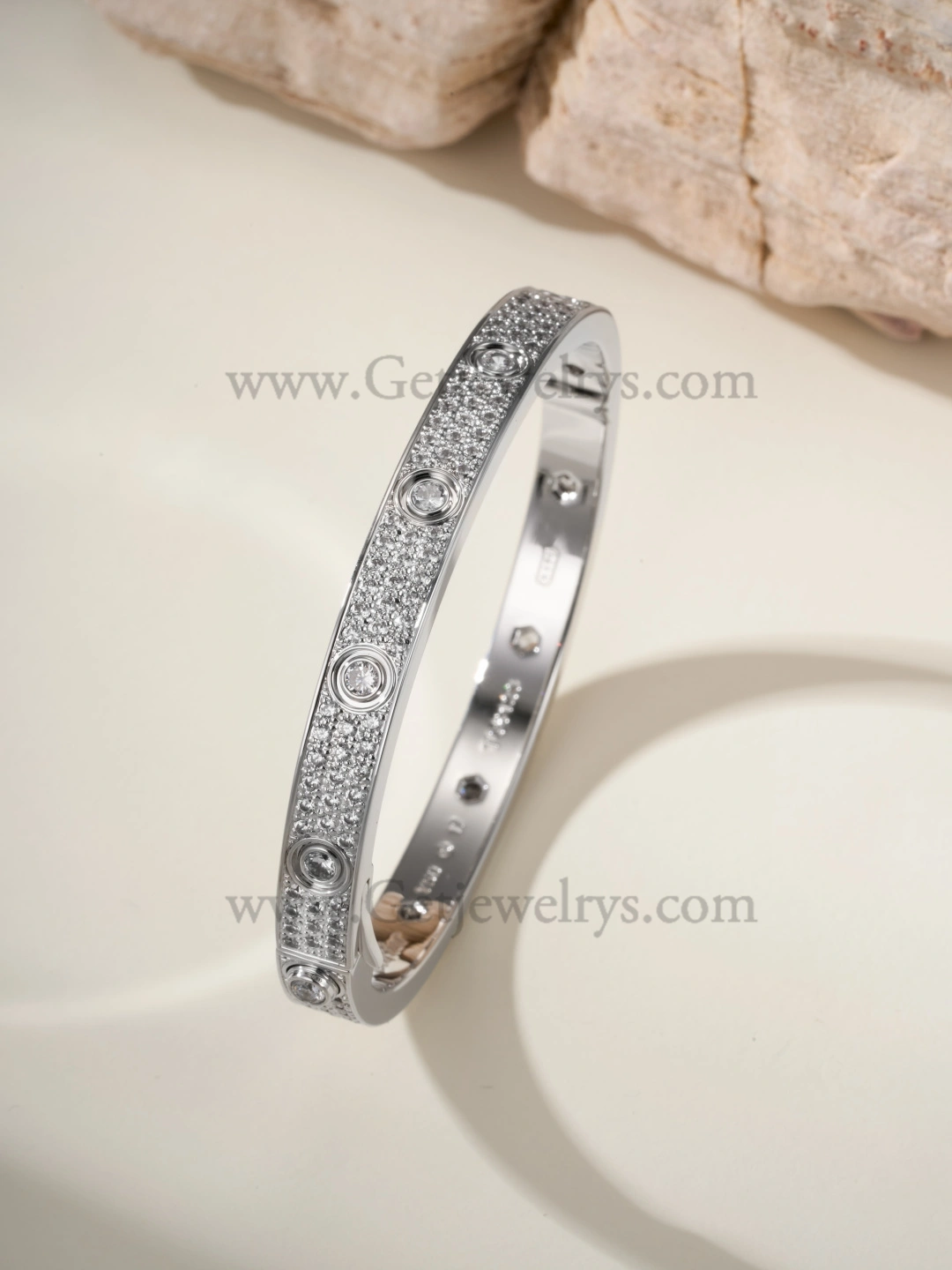Hand-Set) Cartier Diamond-Paved Love Bracelet with 10 Big Diamonds White Gold Rose Gold