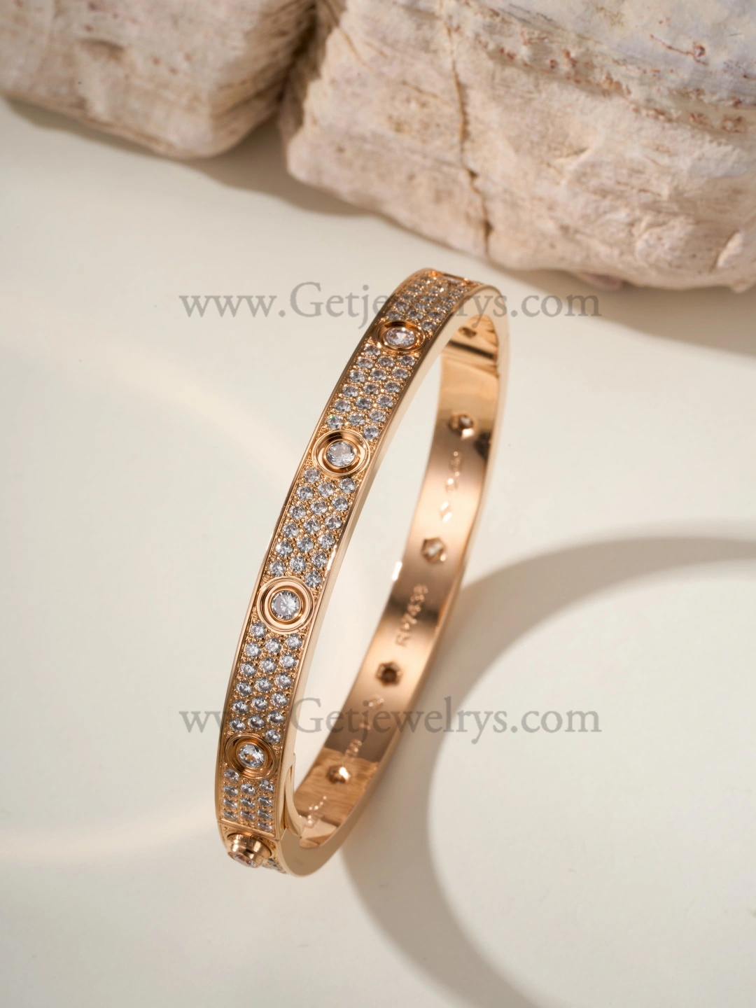 Hand-Set) Cartier Diamond-Paved Love Bracelet with 10 Big Diamonds White Gold Rose Gold