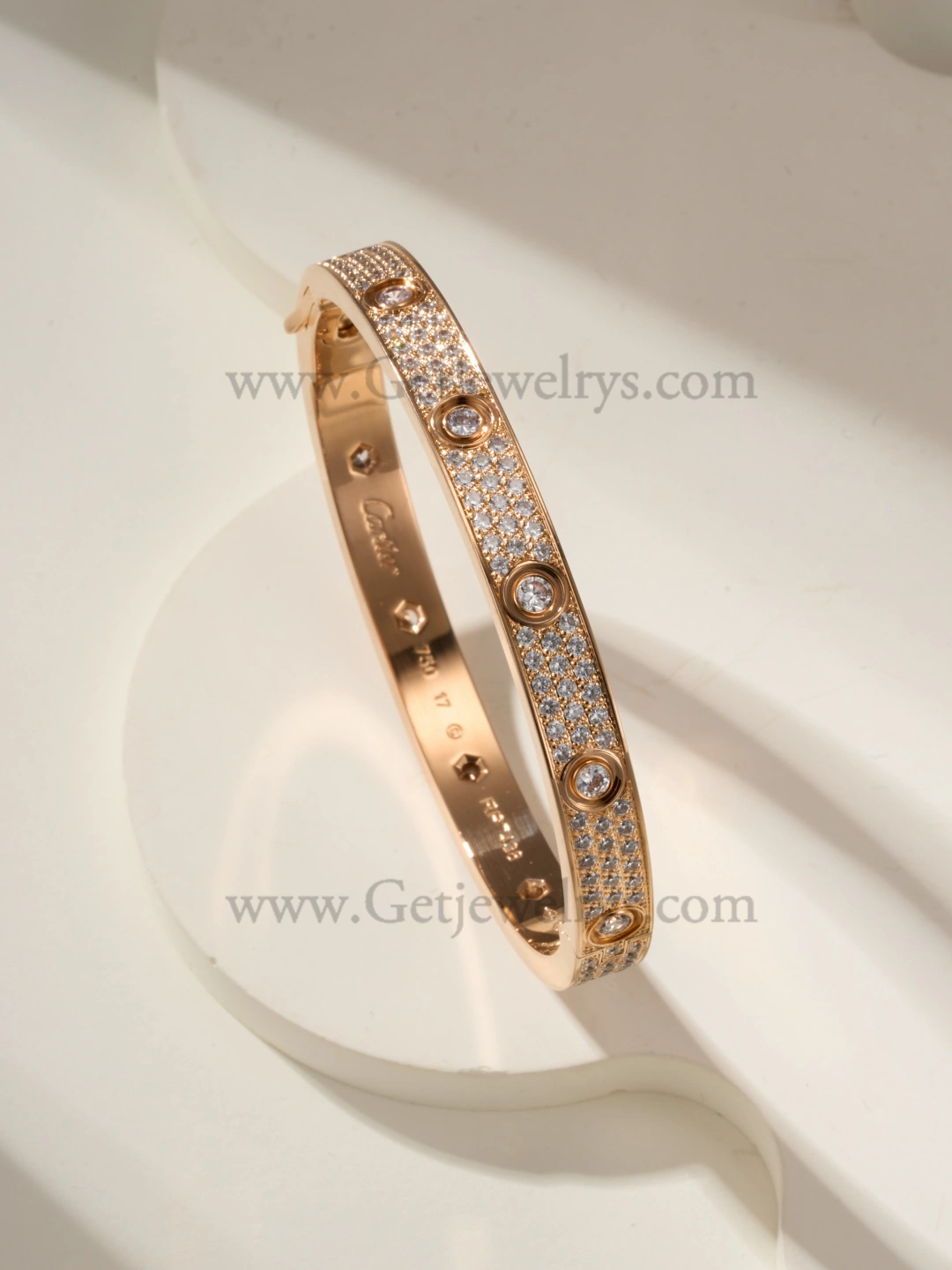 Hand-Set) Cartier Diamond-Paved Love Bracelet with 10 Big Diamonds White Gold Rose Gold