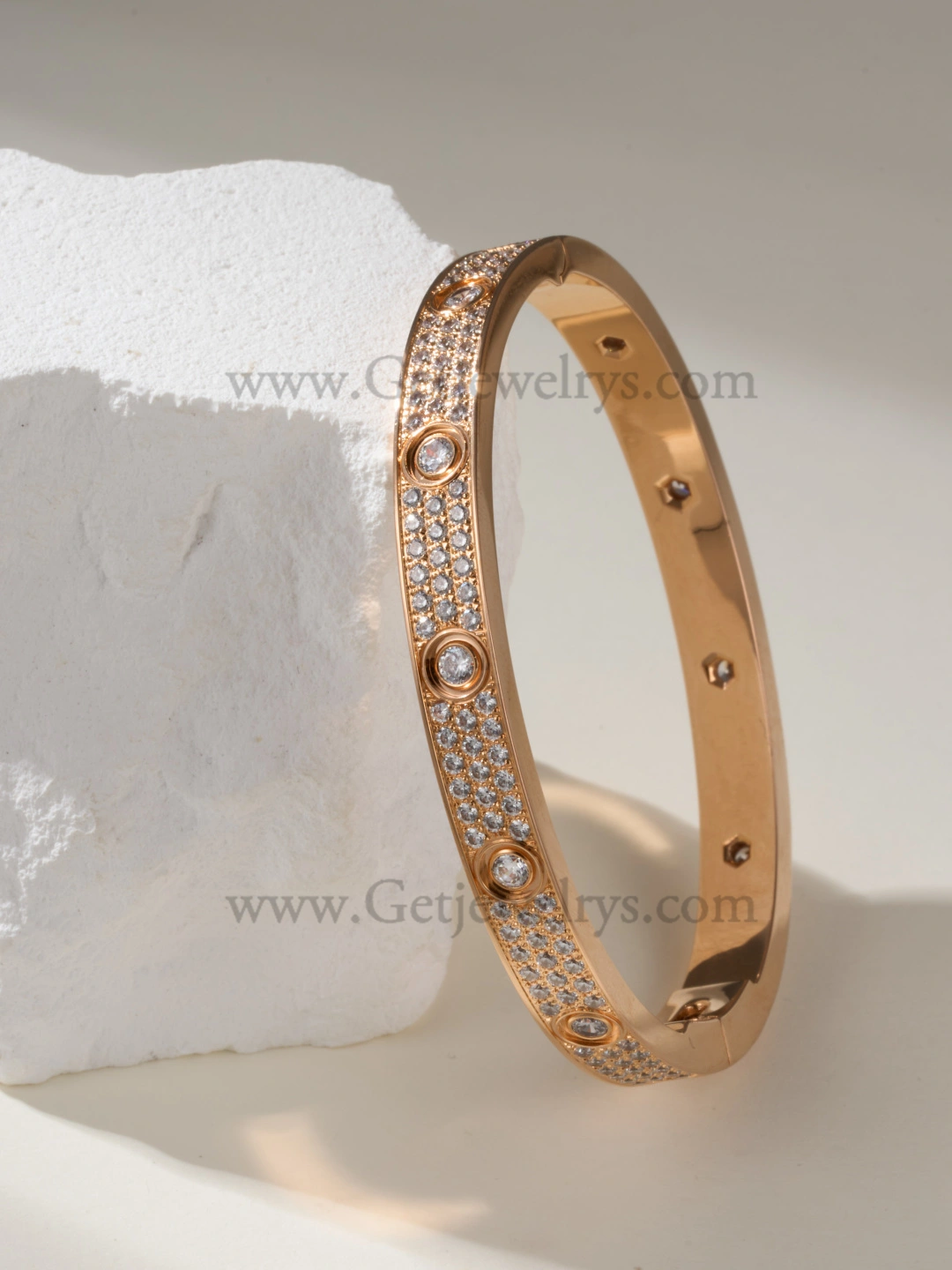 Hand-Set) Cartier Diamond-Paved Love Bracelet with 10 Big Diamonds White Gold Rose Gold