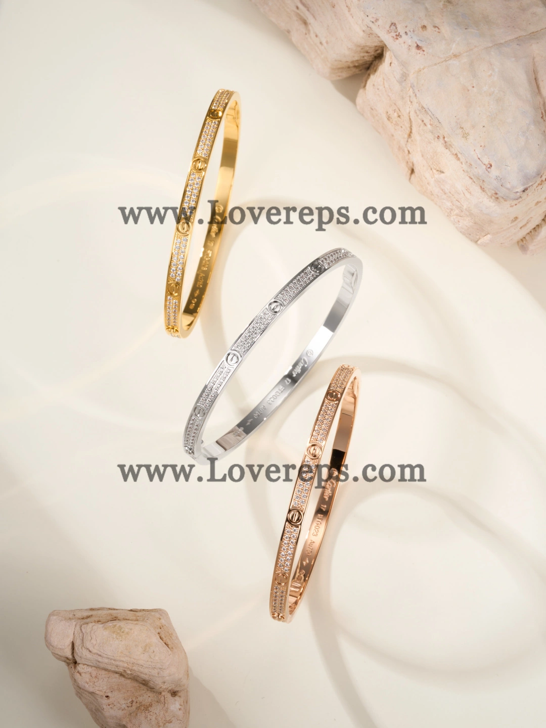 Hand-Set) Cartier Love Bracelet Small Model With Pave Diamonds White Gold Yellow Gold Rose Gold