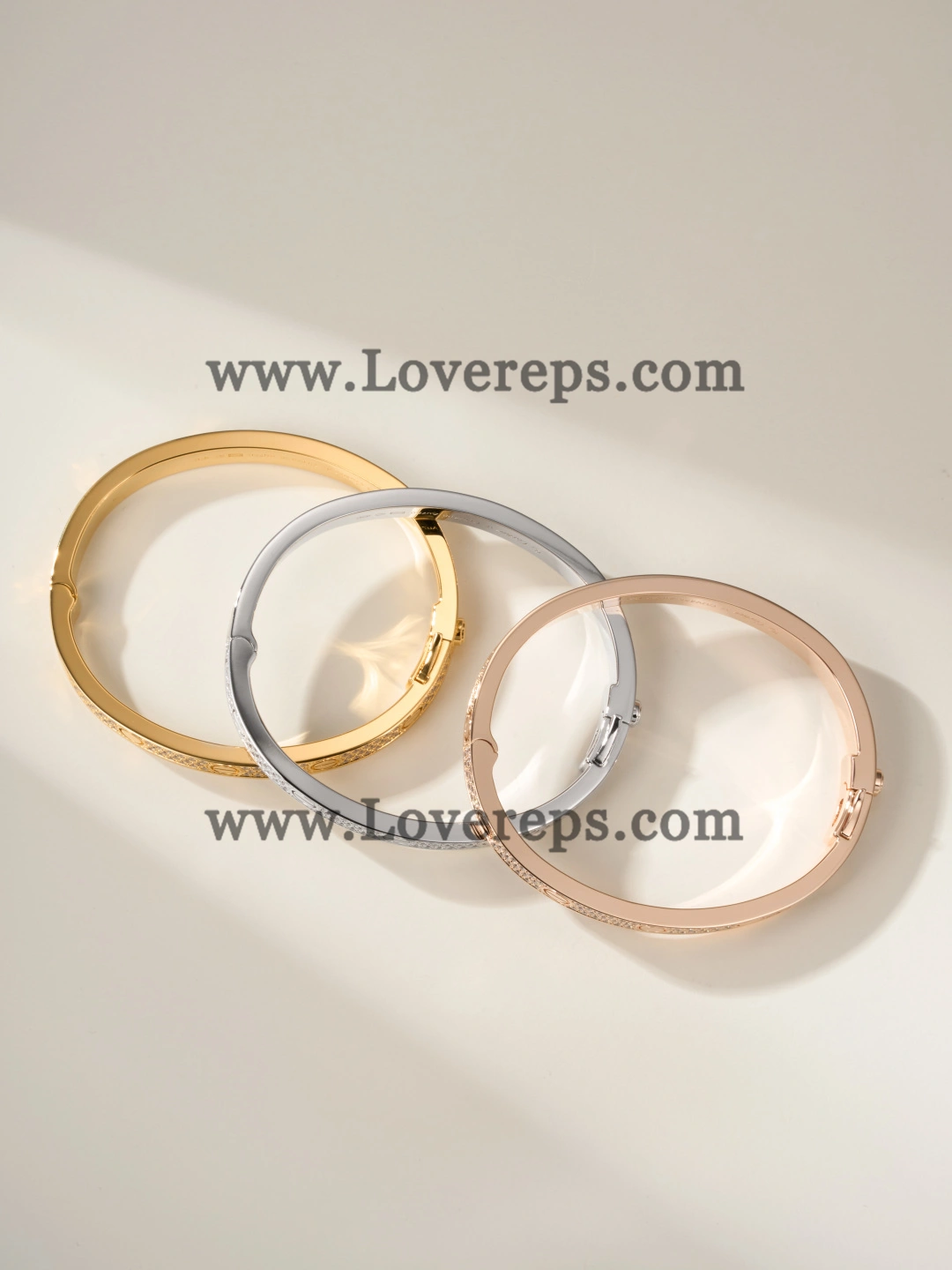 Hand-Set) Cartier Love Bracelet With Pave Diamonds Yellow Gold Rose Gold White Gold