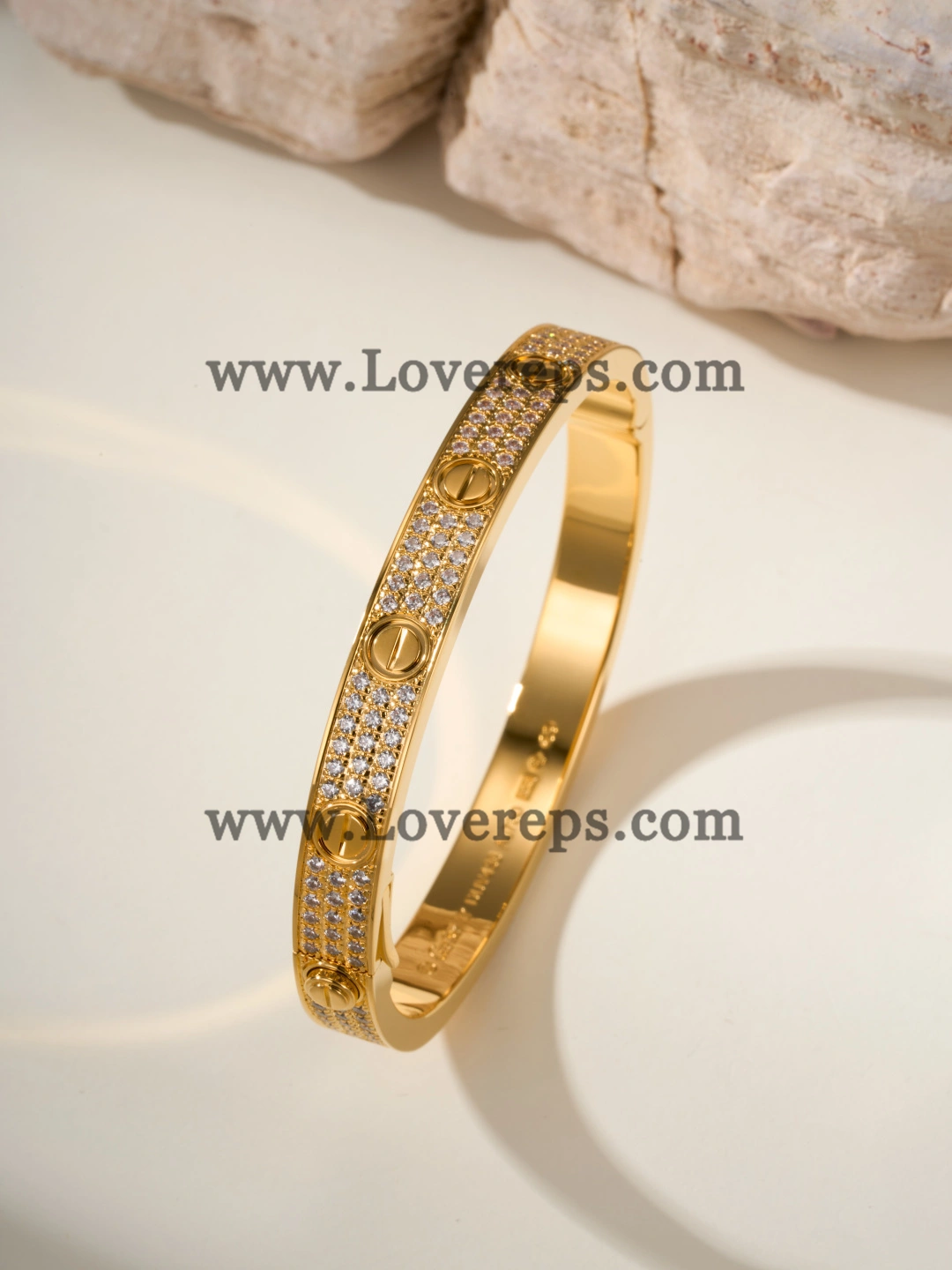 Hand-Set) Cartier Love Bracelet With Pave Diamonds Yellow Gold Rose Gold White Gold