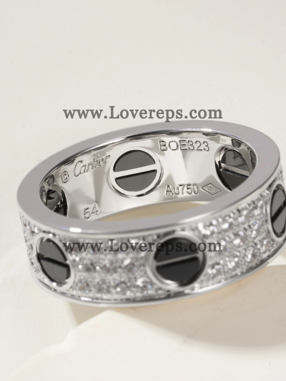 Hand-Set) Cartier Love Ring with Black Ceramic Paved Diamonds White Gold