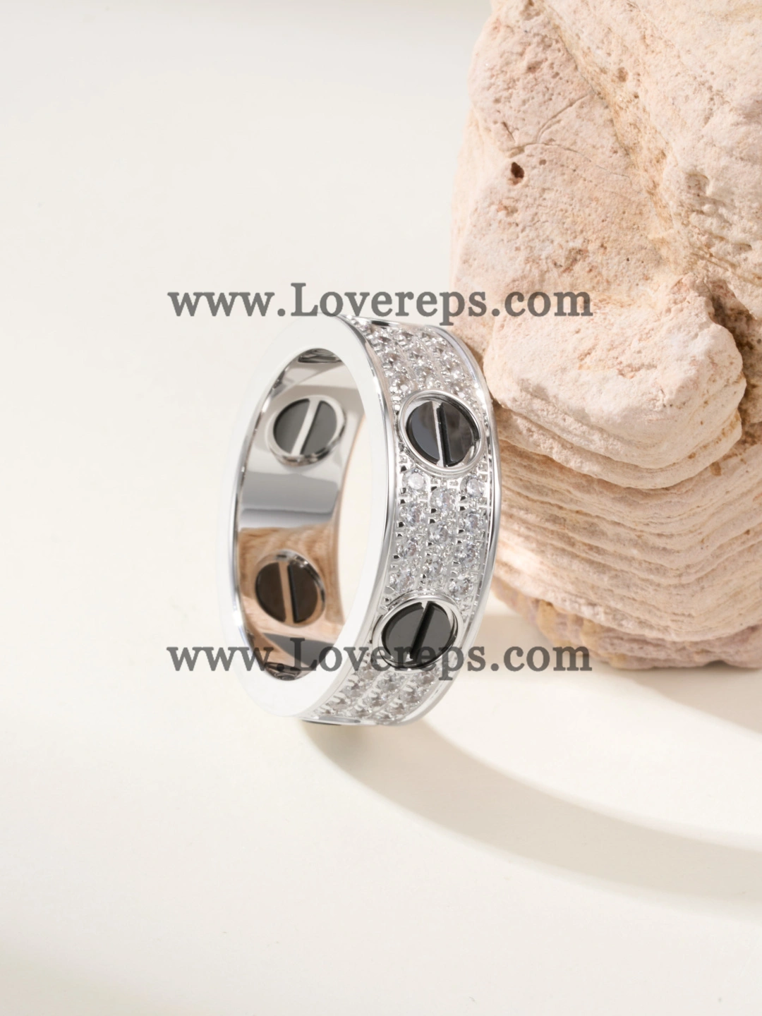 Hand-Set) Cartier Love Ring with Black Ceramic Paved Diamonds White Gold