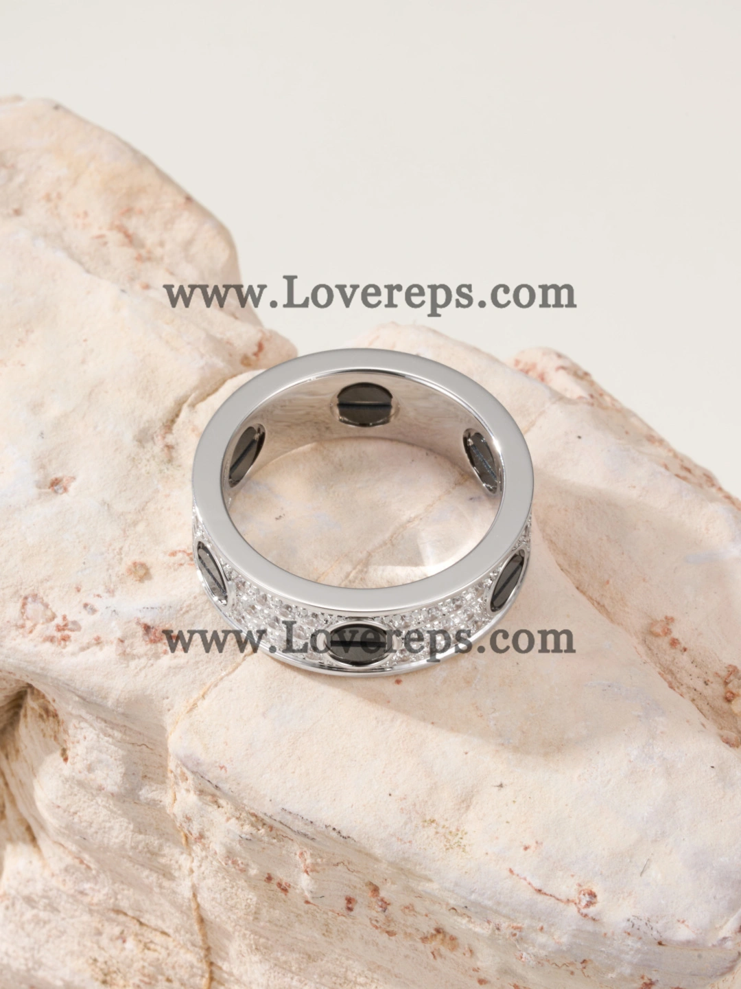 Hand-Set) Cartier Love Ring with Black Ceramic Paved Diamonds White Gold