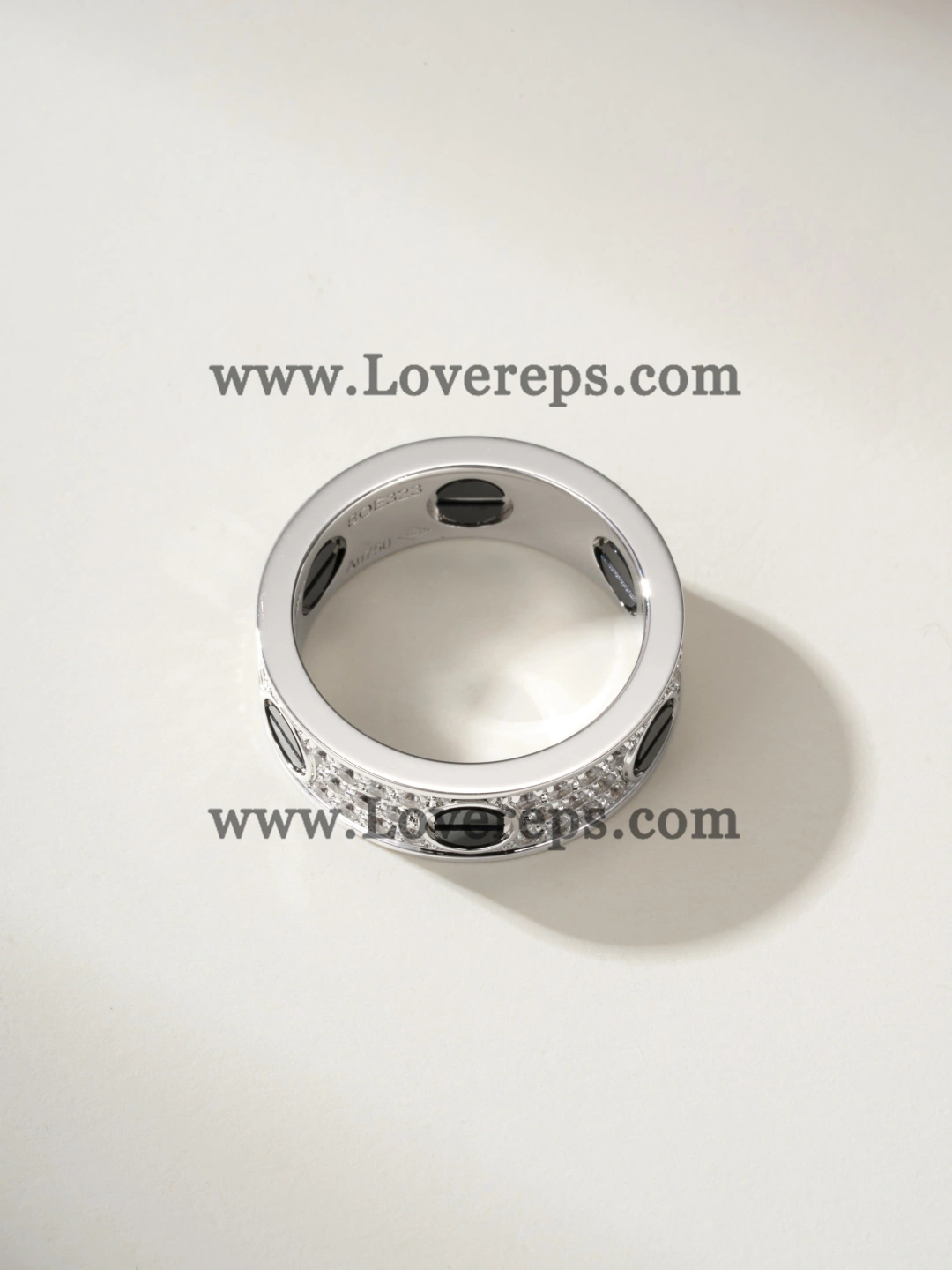 Hand-Set) Cartier Love Ring with Black Ceramic Paved Diamonds White Gold
