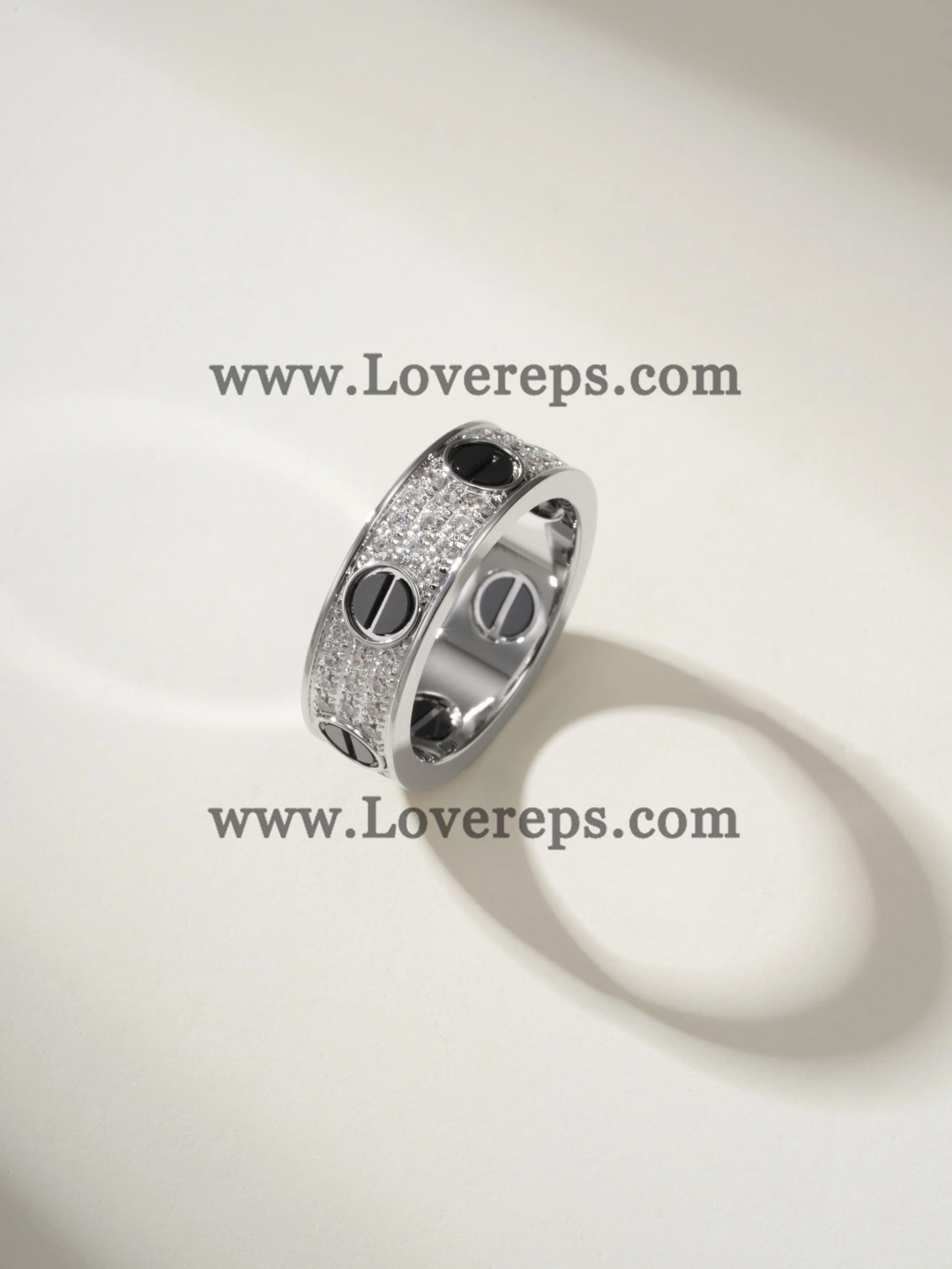 Hand-Set) Cartier Love Ring with Black Ceramic Paved Diamonds White Gold