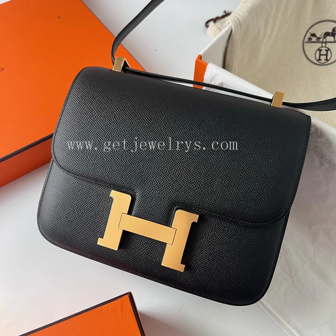 Handmade Hermes Constance 24cm In Epsom Calfskin Black With Gold
