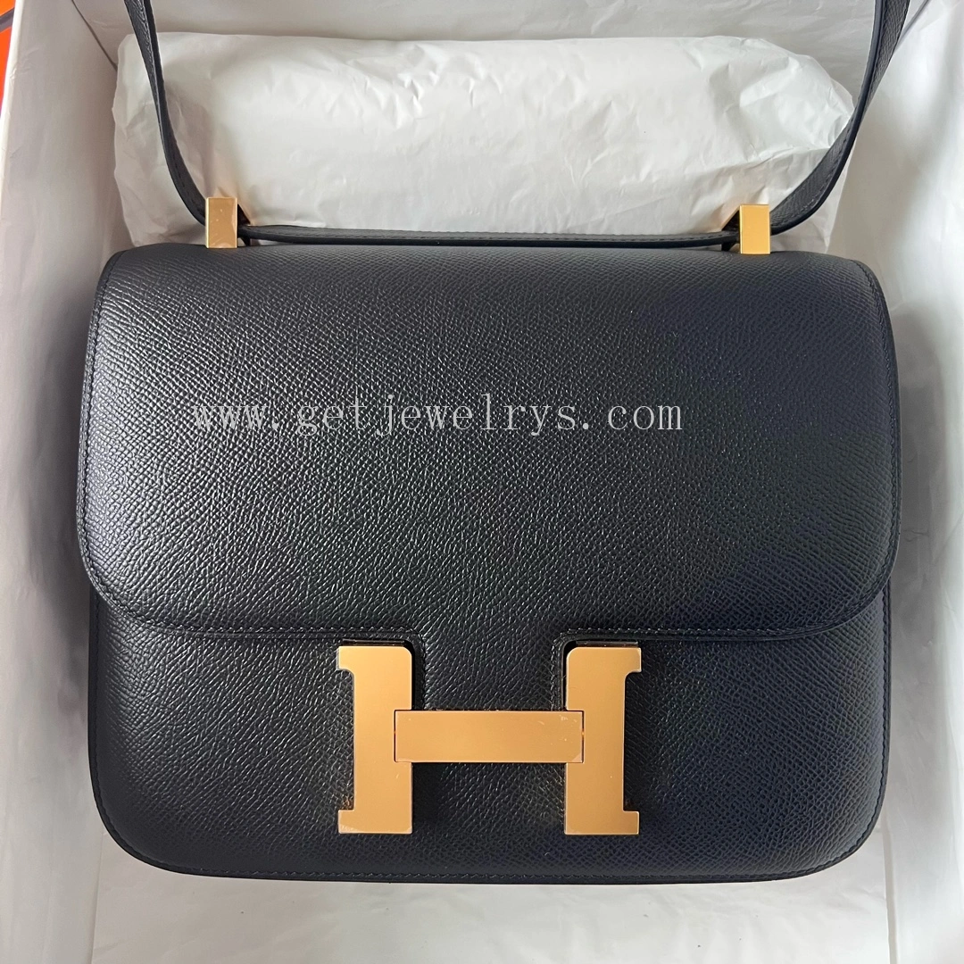 Handmade Hermes Constance 24cm In Epsom Calfskin Black With Gold