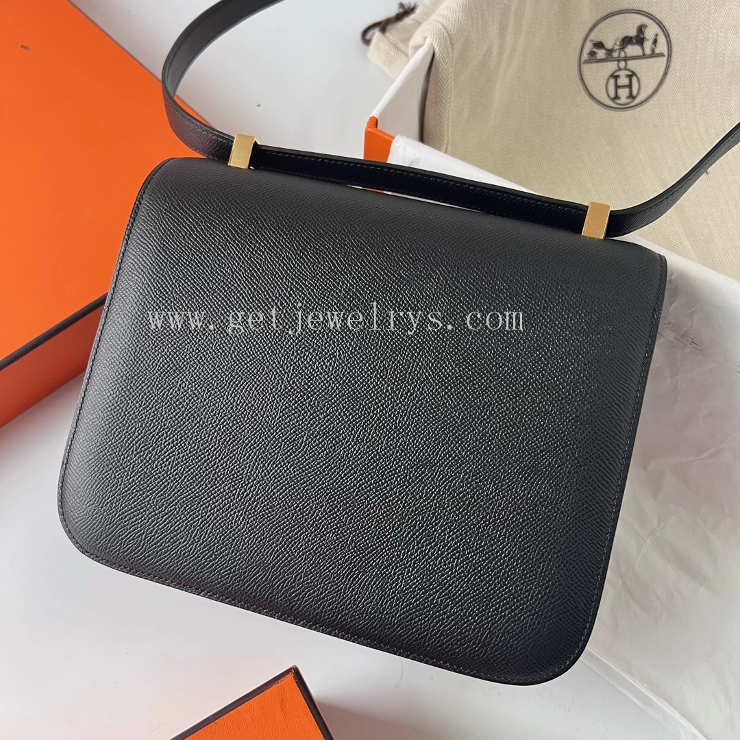 Handmade Hermes Constance 24cm In Epsom Calfskin Black With Gold