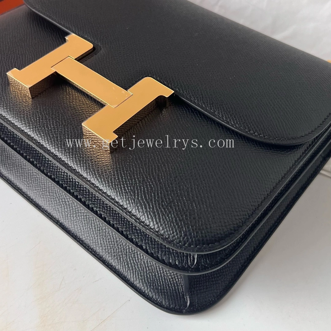Handmade Hermes Constance 24cm In Epsom Calfskin Black With Gold
