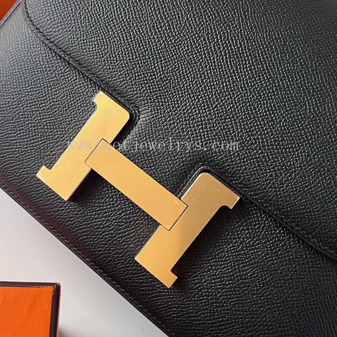 Handmade Hermes Constance 24cm In Epsom Calfskin Black With Gold