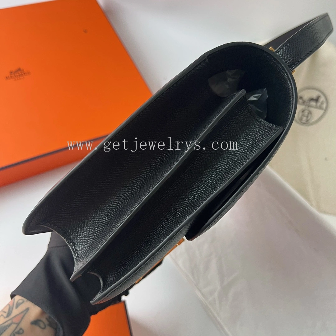 Handmade Hermes Constance 24cm In Epsom Calfskin Black With Gold
