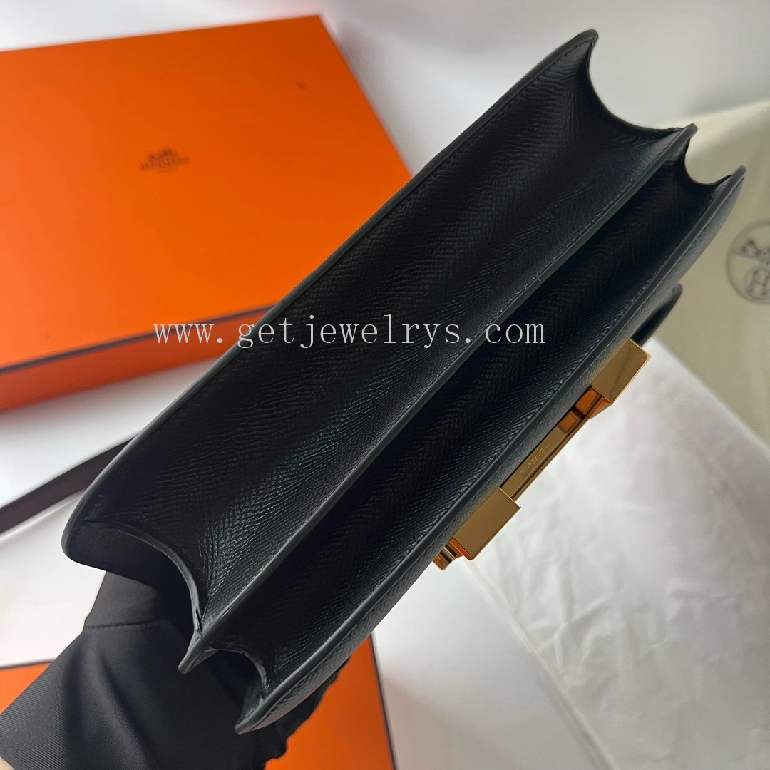 Handmade Hermes Constance 24cm In Epsom Calfskin Black With Gold