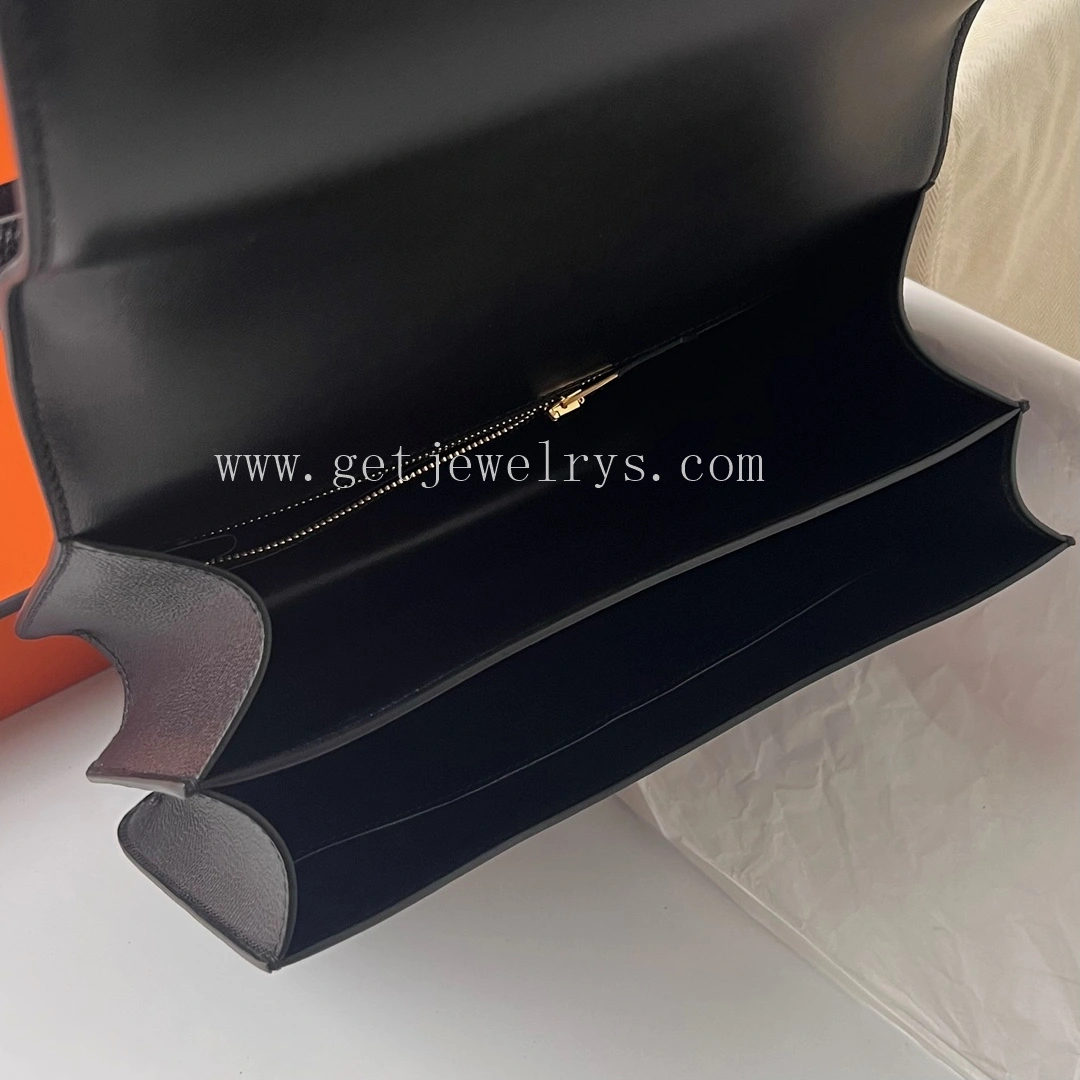 Handmade Hermes Constance 24cm In Epsom Calfskin Black With Gold