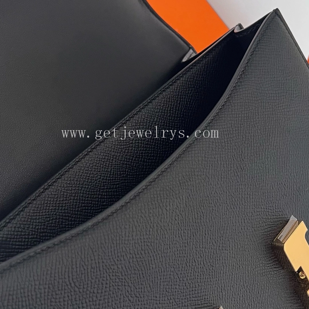 Handmade Hermes Constance 24cm In Epsom Calfskin Black With Gold