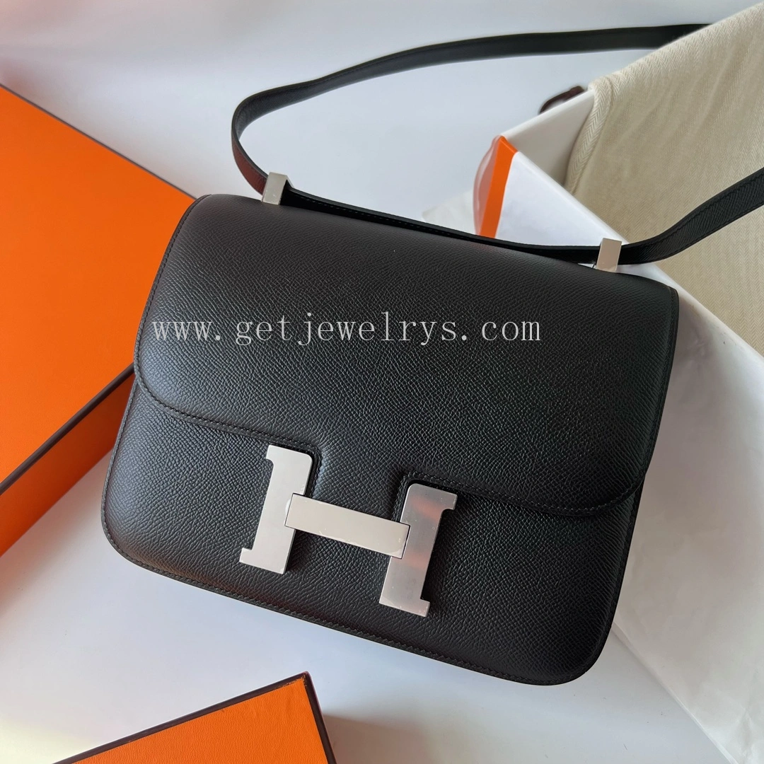 Handmade Hermes Constance 24cm In Epsom Calfskin Black With Silver