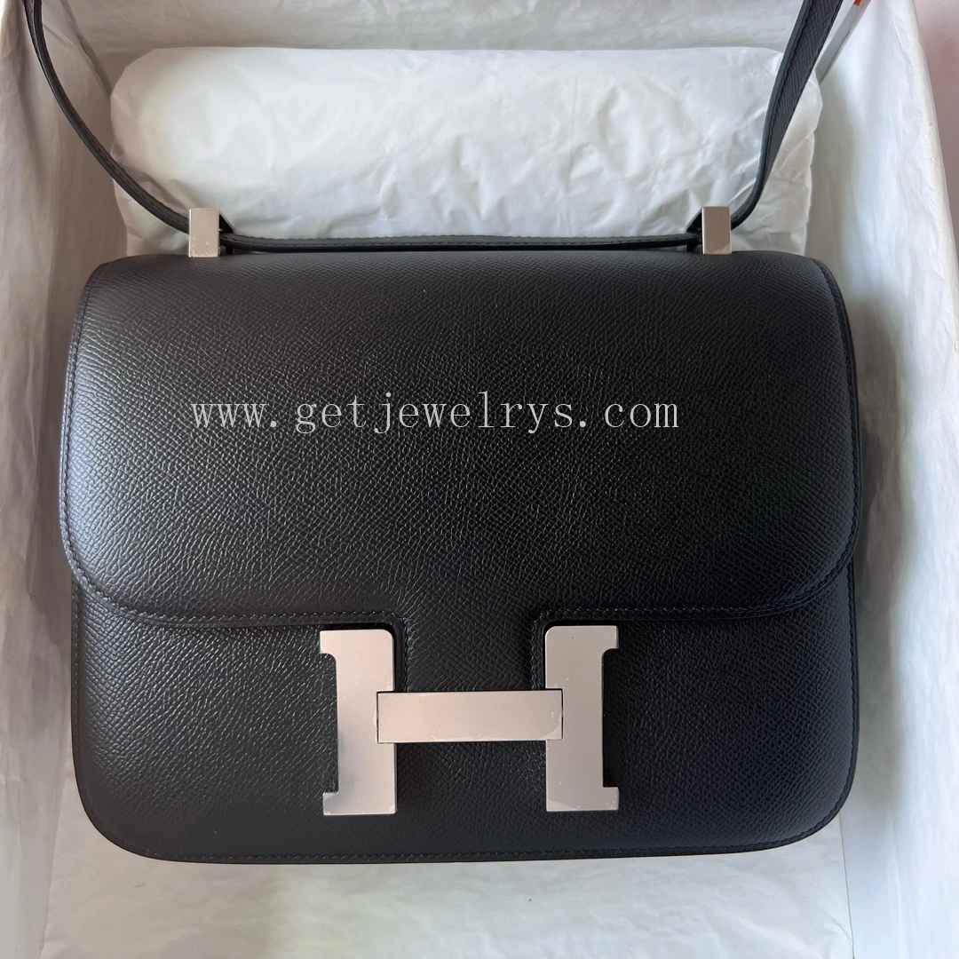 Handmade Hermes Constance 24cm In Epsom Calfskin Black With Silver