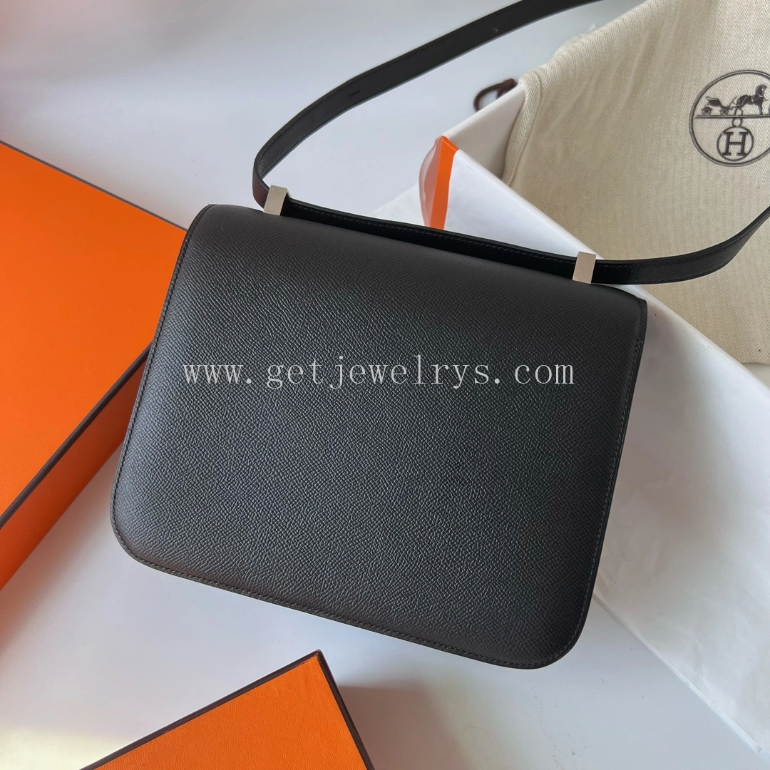 Handmade Hermes Constance 24cm In Epsom Calfskin Black With Silver